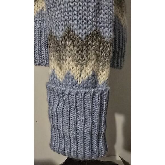 WOMENS J.CREW WOOL BLEND FAIR ISLE NORDIC SWEATER PULLOVER Blue/Ivory/Gray Large - Picture 7 of 9